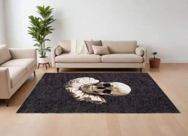 7' x 9' Funky Skull Non Skid Area Rug - Black And White
