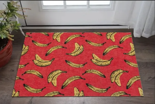 3' x 5' Abstract Non Skid Area Rug - Red And Yellow