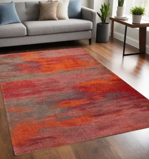 5' x 7' Abstract Non Skid Area Rug - Red And Gray