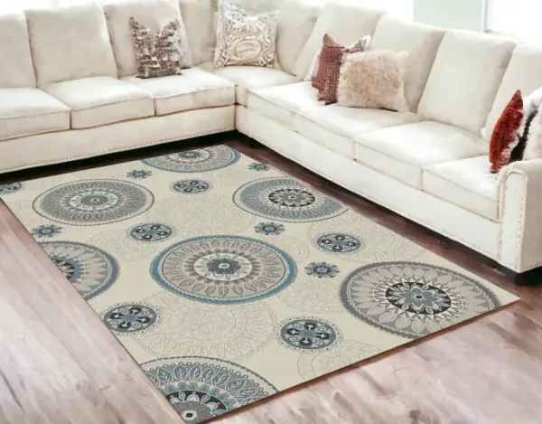 5' x 8' Geometric Area Rug - Ivory And Gray