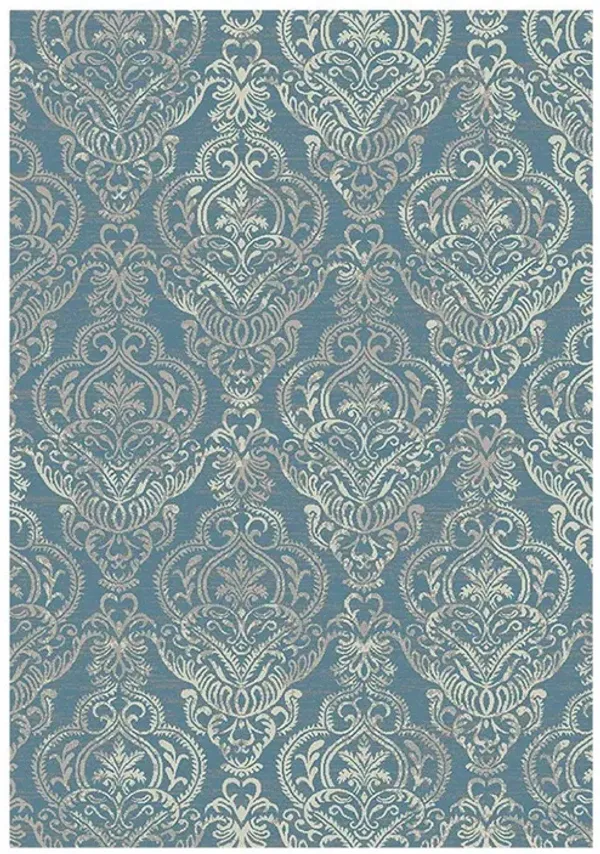 5' x 8' Damask Distressed Area Rug - Blue And Beige