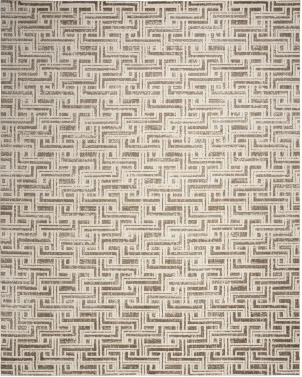 8' x 10' Geometric Distressed Area Rug - Brown