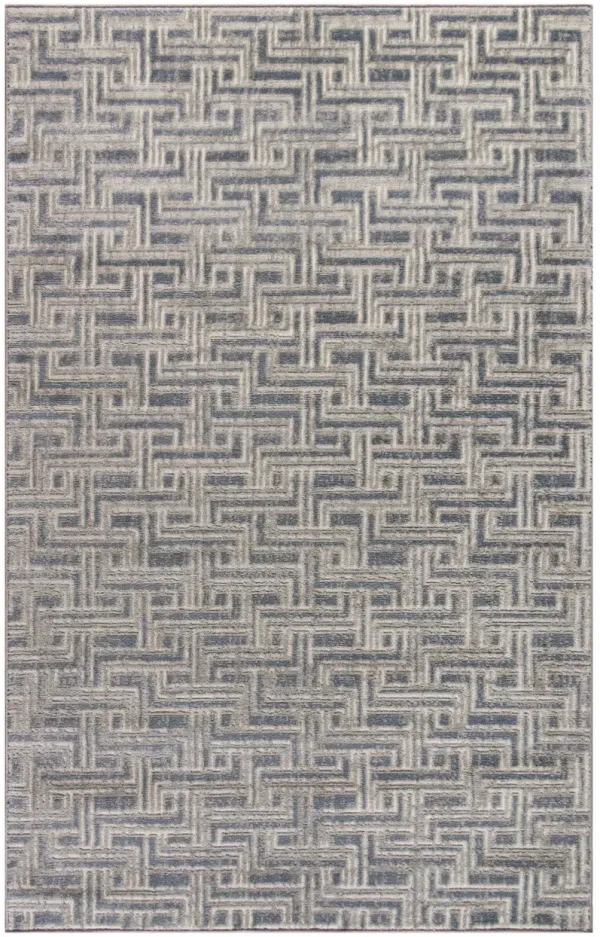 4' x 6' Geometric Distressed Area Rug - Blue