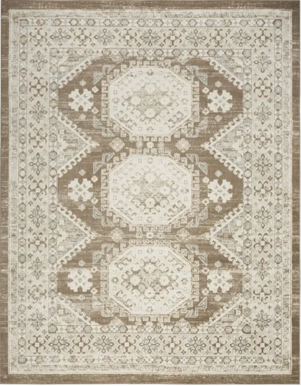 9' x 12' Geometric Distressed Area Rug - Brown