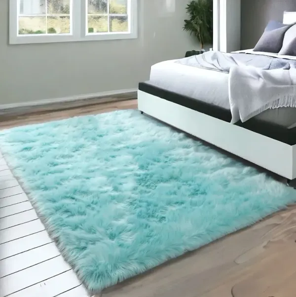 5' x 7' Faux Sheepskin Shag Washable Area Rug - Turquoise