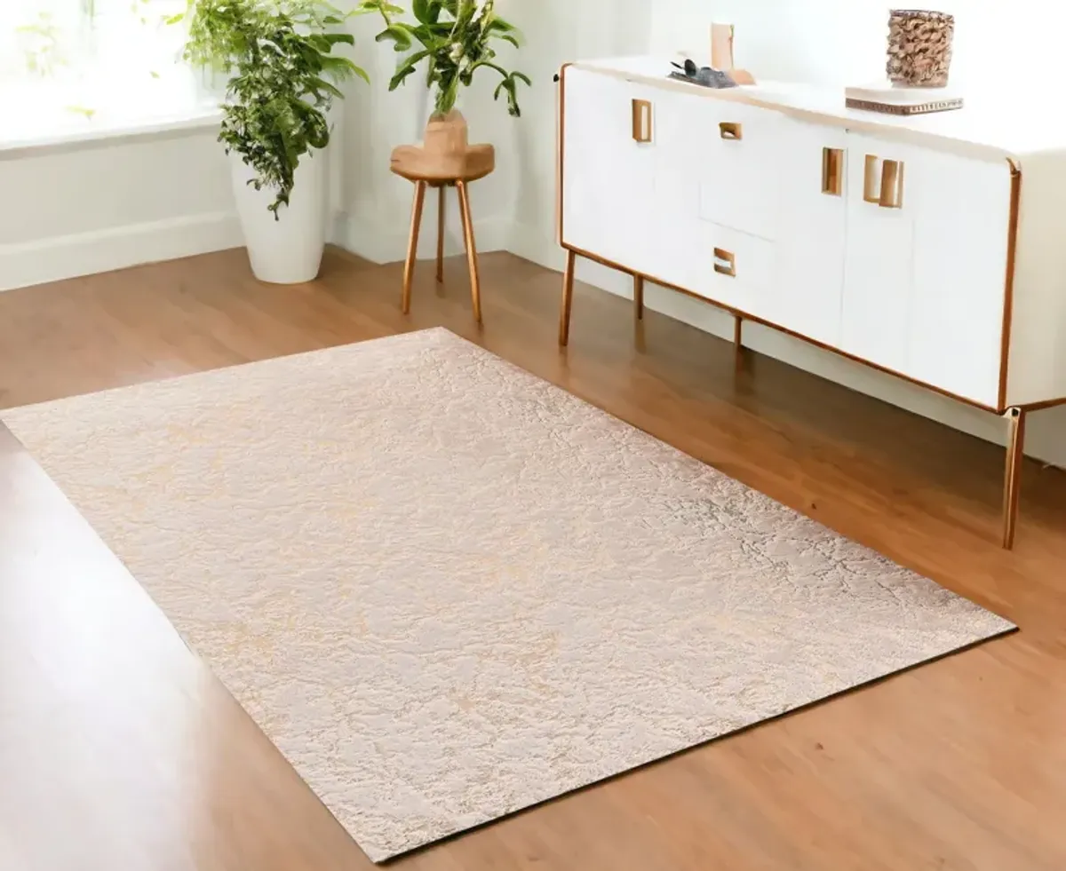 4' x 6' Faux Fur Abstract Shag Non Skid Area Rug - Gold And Beige