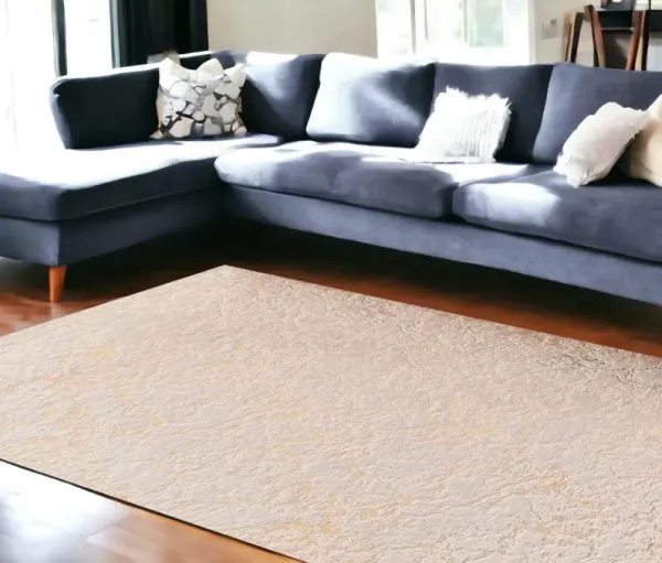 8' x 11' Faux Fur Abstract Shag Non Skid Area Rug - Beige And Gold