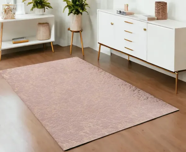 4' x 6' Faux Fur Abstract Shag Non Skid Area Rug - Gold And Pink
