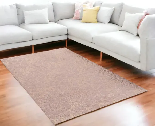 5' x 7' Faux Fur Abstract Shag Non Skid Area Rug - Gold And Pink