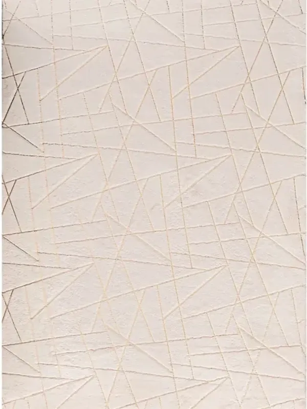 4' x 6' Faux Fur Abstract Shag Non Skid Area Rug - Beige And Gold