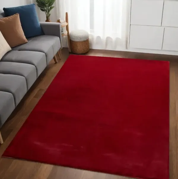 5' x 8' Faux Fur Shag Washable Non Skid Area Rug - Red