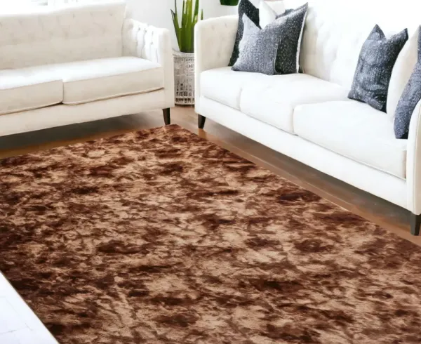 7' x 10' Faux Fur Shag Non Skid Area Rug - Brown And Bronze