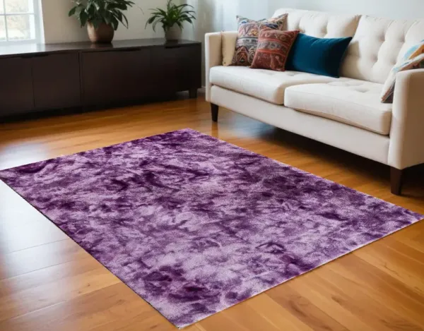 5' x 8' Faux Fur Shag Non Skid Area Rug - Purple And Ivory