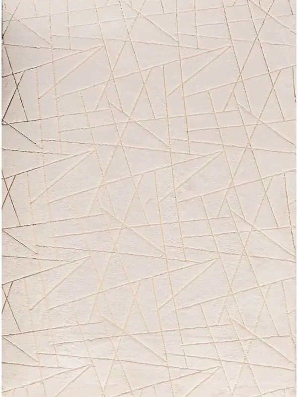 2' x 3' Faux Fur Abstract Shag Non Skid Area Rug - Beige And Gold