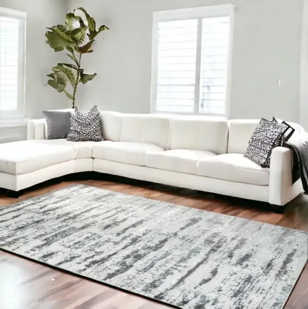 10' x 13' Abstract Washable Non Skid Area Rug - Black And Silver