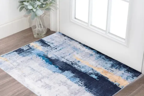 3' x 5' Abstract Printed Washable Non Skid Area Rug - Blue And Yellow
