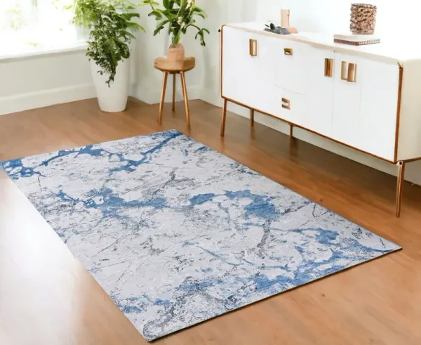 4' x 6' Abstract Printed Washable Non Skid Area Rug - Blue And Silver