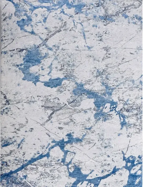 8' x 11' Abstract Washable Non Skid Area Rug - Blue And Silver