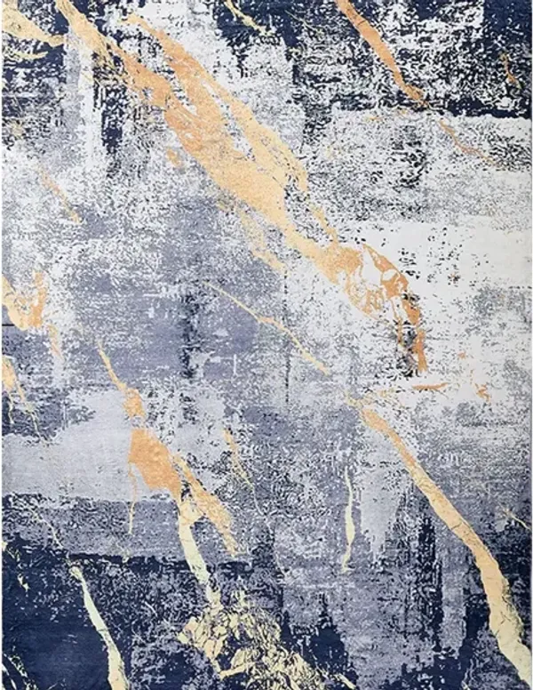 5' x 7' Abstract Shag Printed Washable Non Skid Area Rug - Blue And Yellow