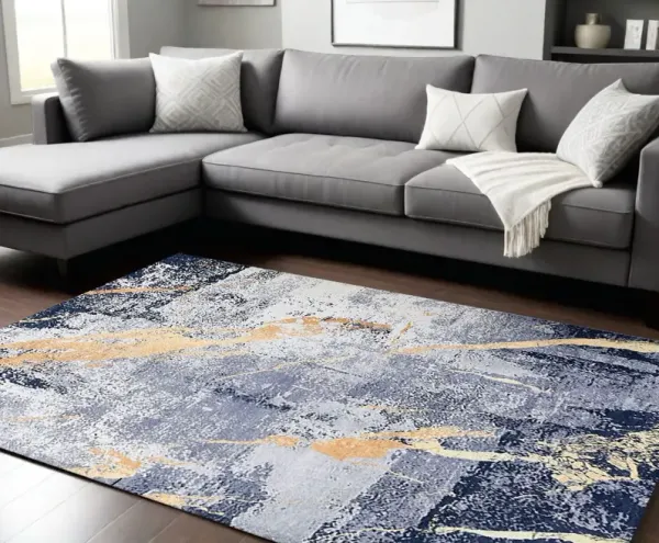 6' x 9' Abstract Shag Printed Washable Non Skid Area Rug - Blue And Yellow