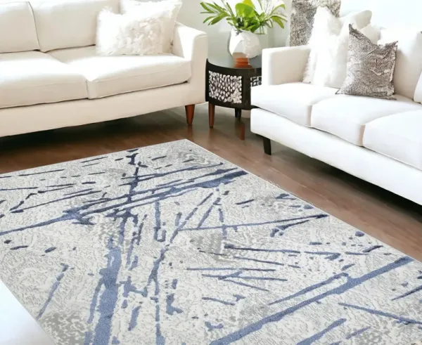 8' x 11' Abstract Area Rug - Ivory And Blue