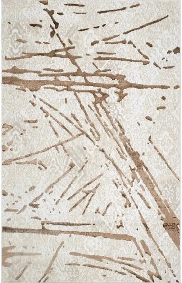 4' x 5.9' Abstract Area Rug - Ivory And Brown