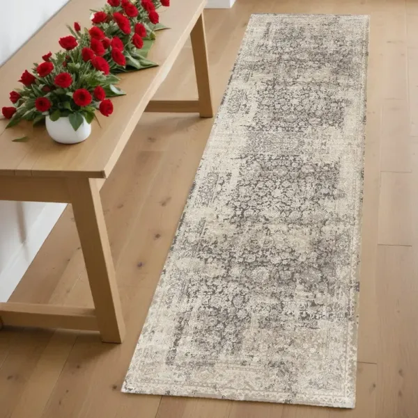 7' Runner Floral Runner Rug - Gray
