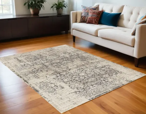 5' x 8' Floral Viscose Area Rug - Gray And Ivory