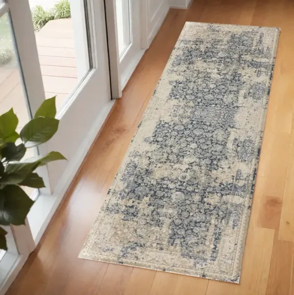 7' Runner Floral Runner Rug - Blue