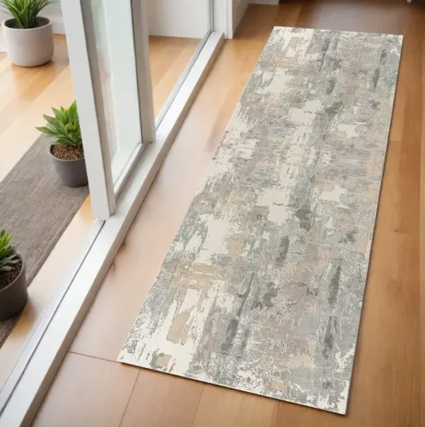 7' Runner Abstract Runner Rug - Gray And Beige