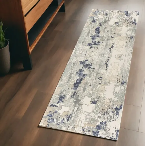 7' Runner Abstract Runner Rug - Blue And Beige