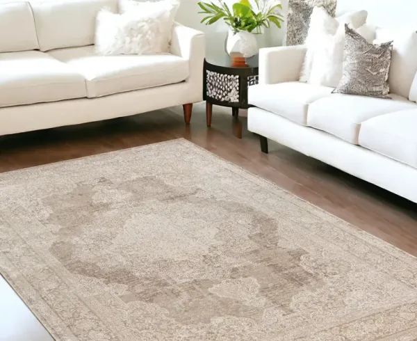 9' x 12' Medallion Area Rug - Beige And Ivory