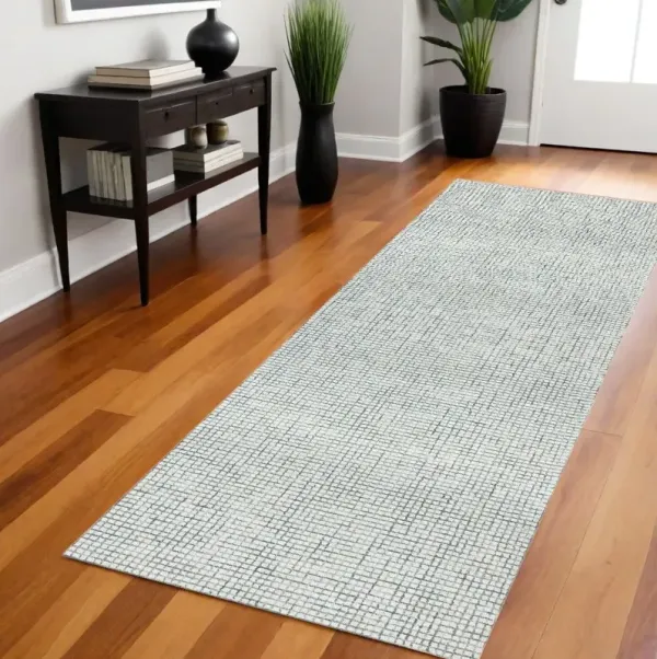 8' Runner Wool Checkered Hand Hooked Runner Rug - Gray And Ivory