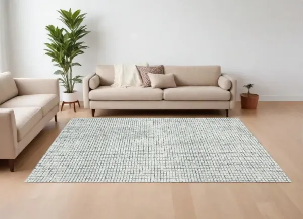 10' x 14' Wool Checkered Hand Hooked Area Rug - Gray And Ivory