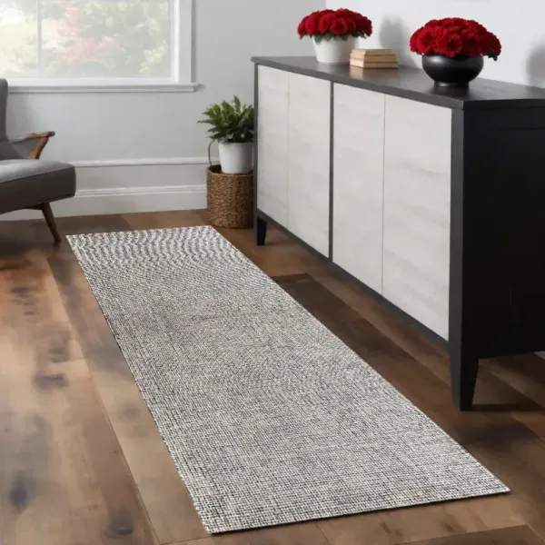 8' x 2.5' Runner Wool Checkered Hand Tufted Runner Rug - Gray And Ivory