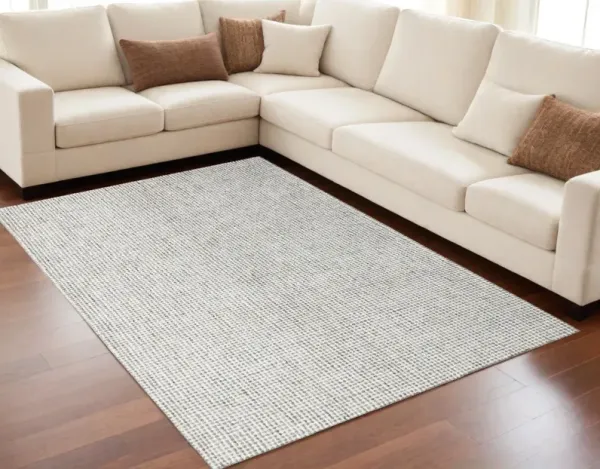 5' x 7' Wool Checkered Hand Tufted Area Rug - Gray And Ivory