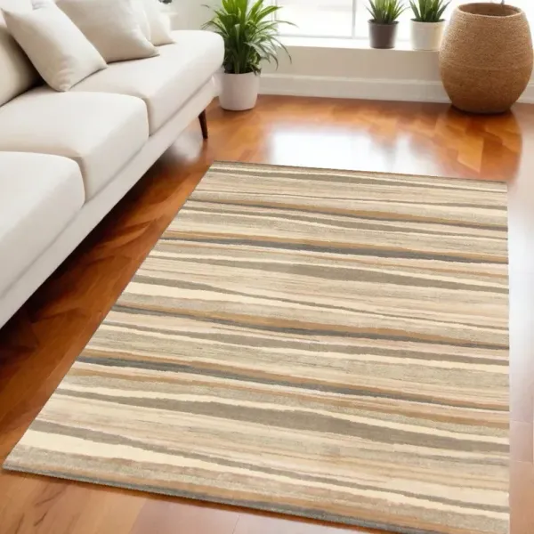 5' x 8' Wool Striped Hand Loomed Area Rug - Beige And Brown