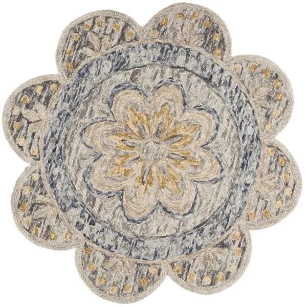 4' Round Wool Floral Hand Tufted Area Rug - Beige
