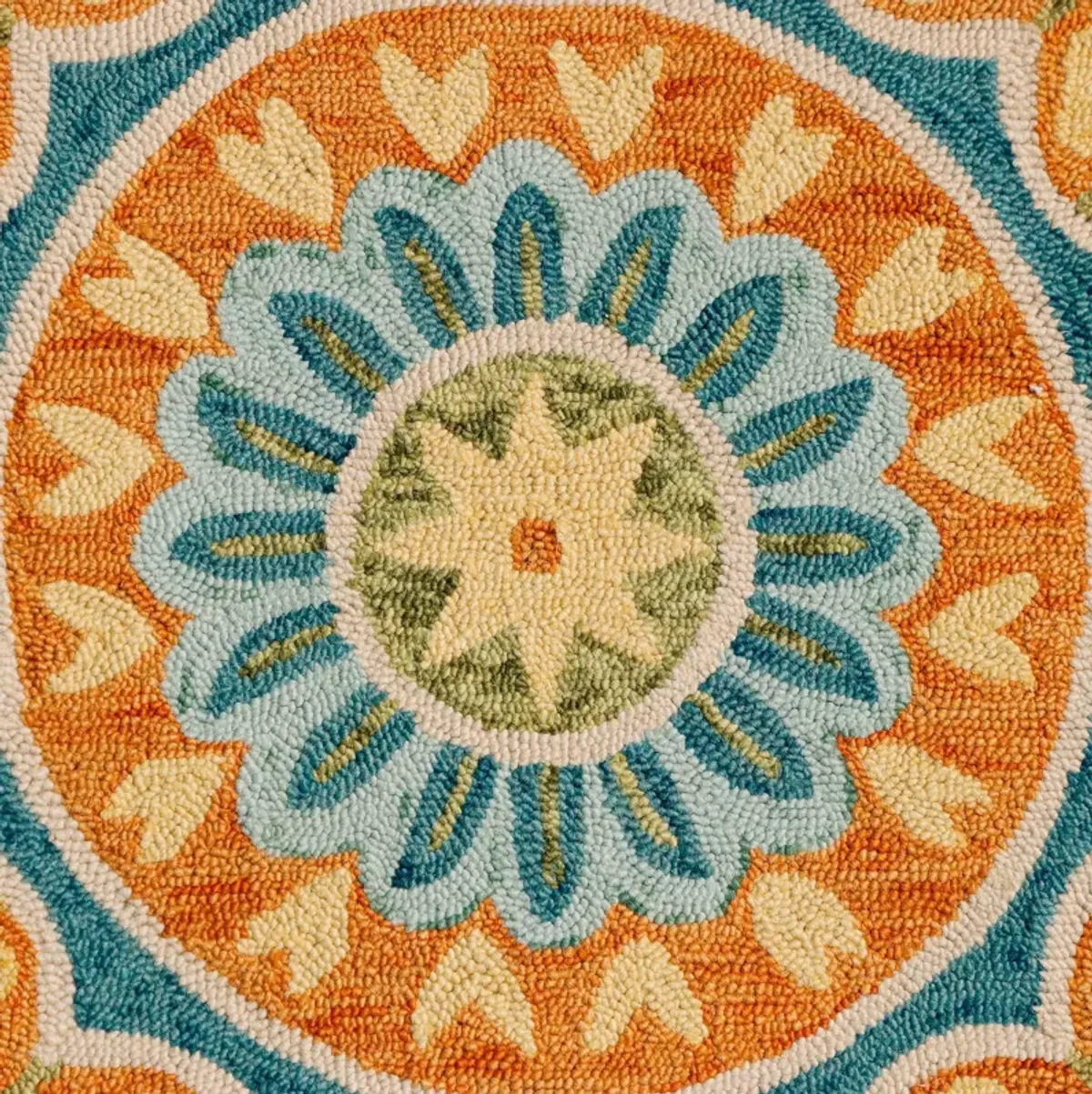 4' Round Wool Floral Hand Tufted Area Rug - Orange And Blue