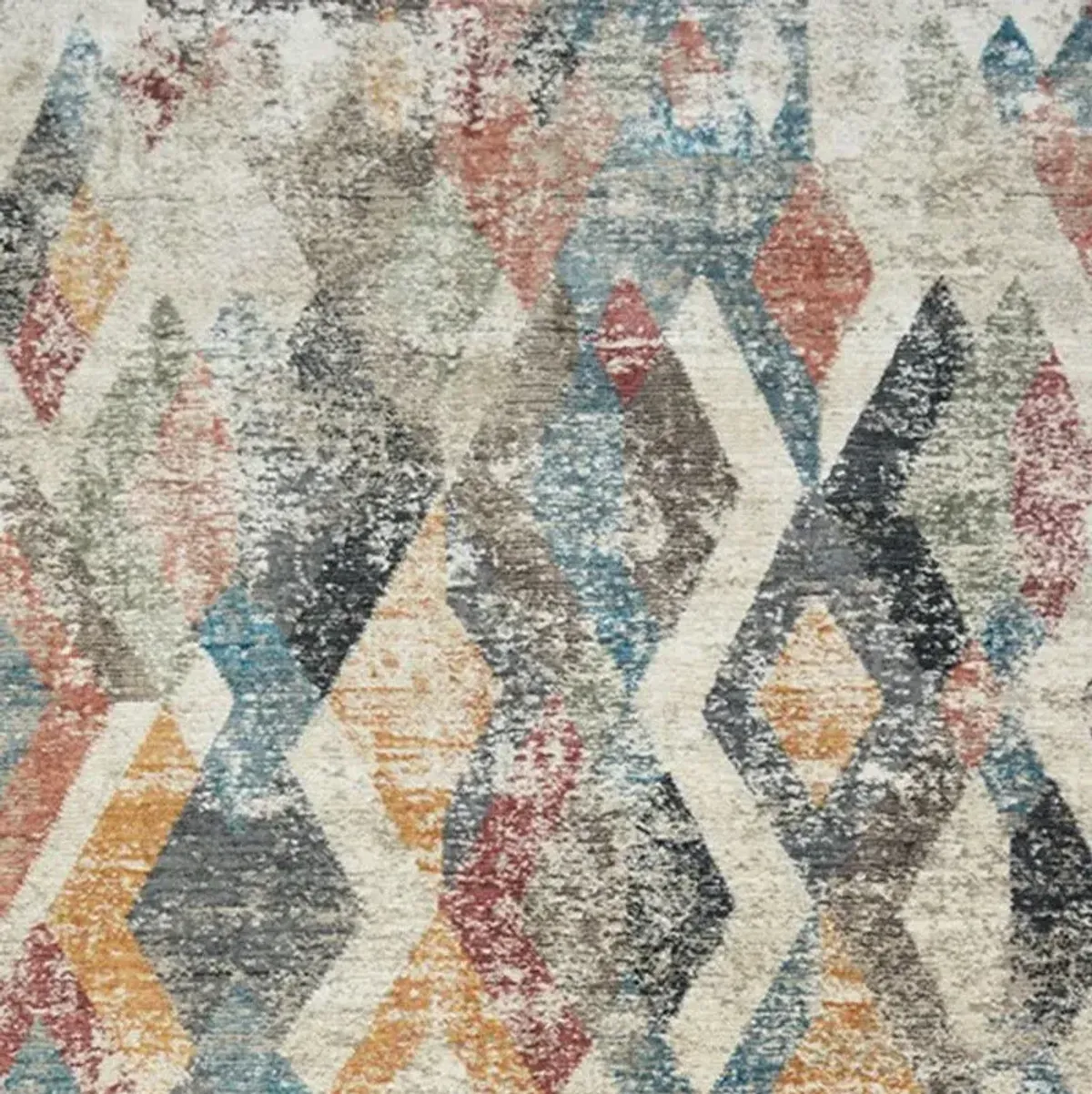 2' x 3' Geometric Distressed Area Rug With Fringe - Beige Blue And Gray