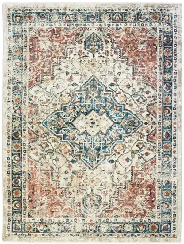 8' x 10' Oriental Distressed Area Rug With Fringe - Beige