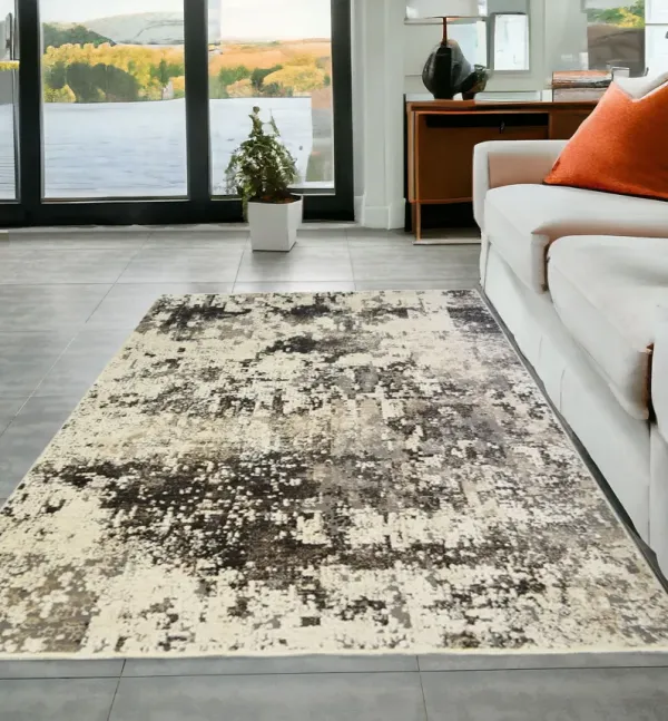 5' x 8' Abstract Distressed Area Rug With Fringe - Black