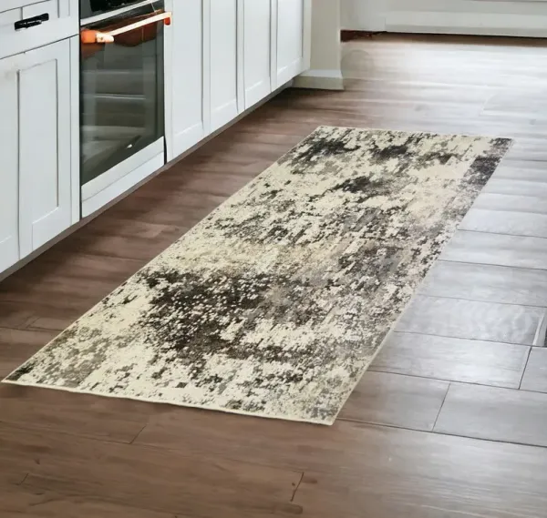 8' Abstract Distressed Runner Rug With Fringe - Black