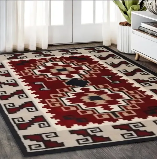 5' x 8' Southwestern Hand Tufted Non Skid Area Rug - Red And Beige