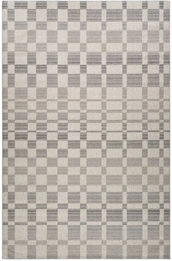 7' x 10' Checkered Distressed Area Rug - Gray And Beige