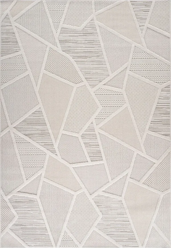 4' x 6' Geometric Distressed Polyester Area Rug - Cream And Beige