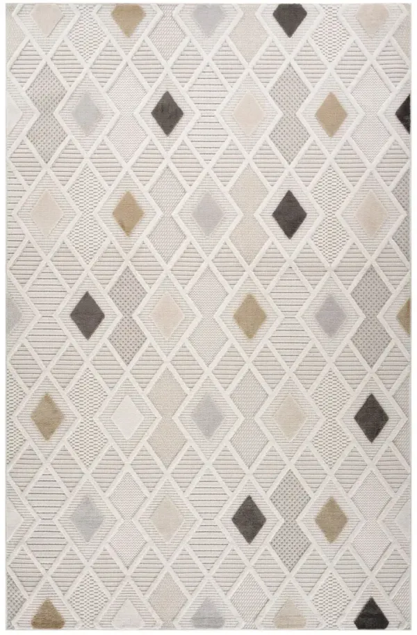 7' x 10' Modern Abstract Distressed Polyester Area Rug - Cream And Beige