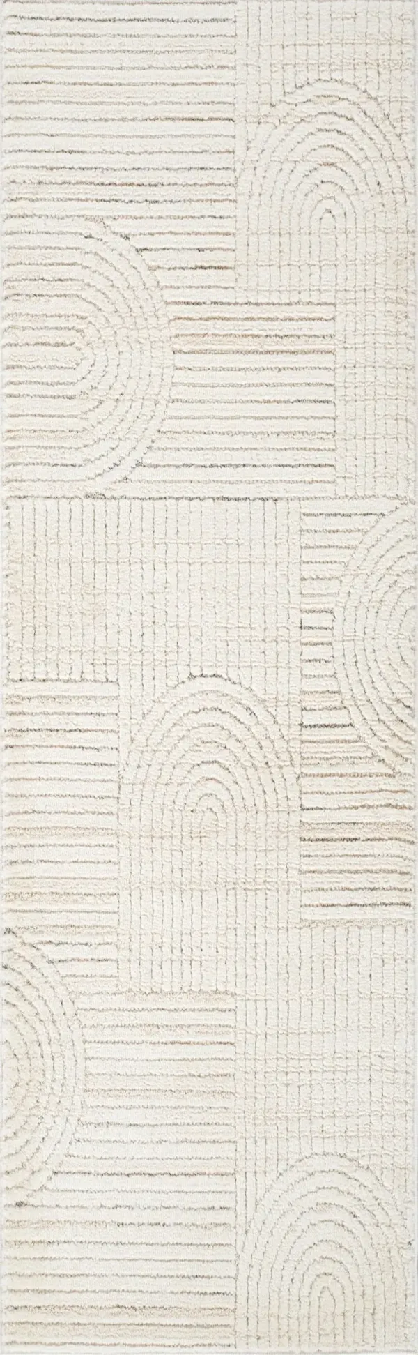8' x 2' Abstract Distressed Area Rug - Cream And Beige