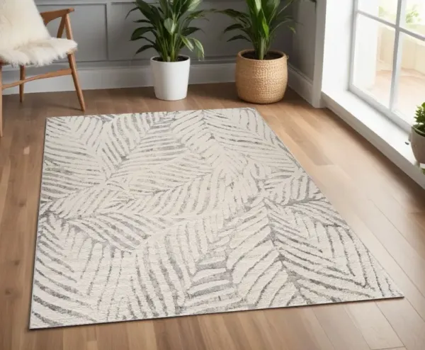 4' x 6' Floral Non Skid Area Rug - Gray And Cream