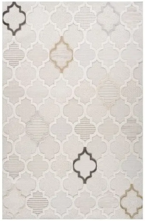 5' x 8' Geometric Distressed Area Rug - Beige And Cream